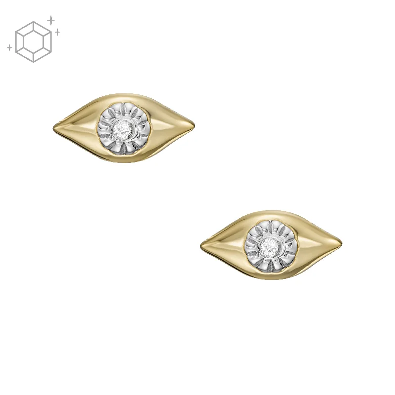 Stud Earrings for Casual Outfit -Fossil Women's Evil Eye 14K Gold-Plated Clear Laboratory Grown Diamond Stud Earrings