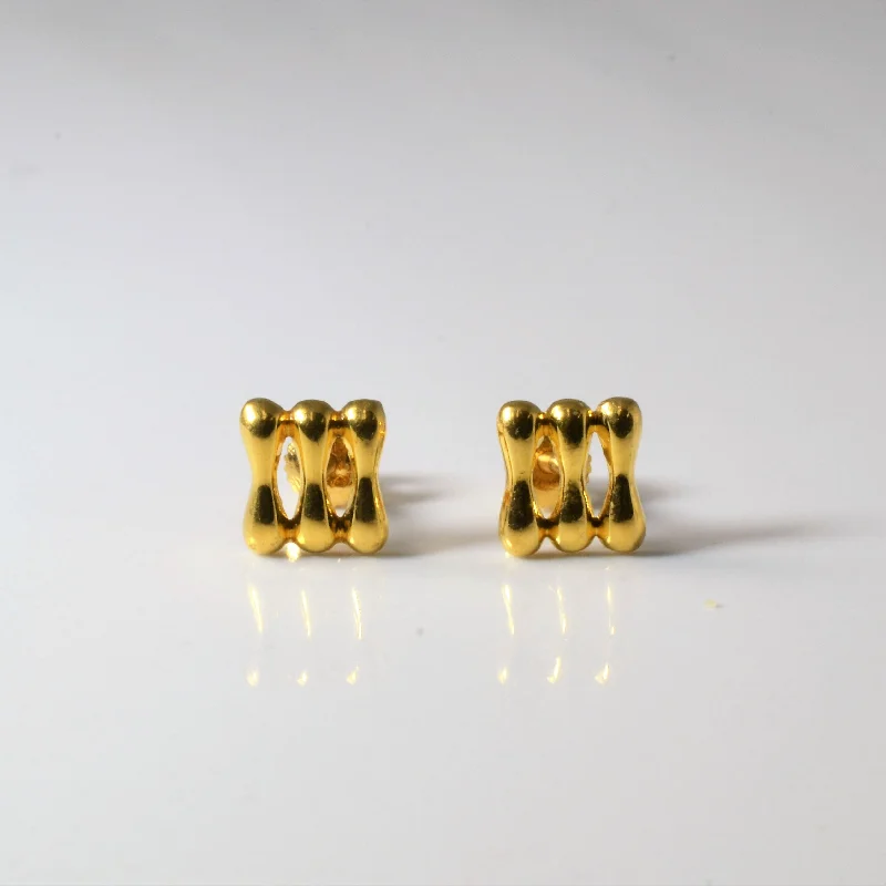 Ethnic Stud Earrings with Tribal Design -Grid Pattern Gold Stud Earrings