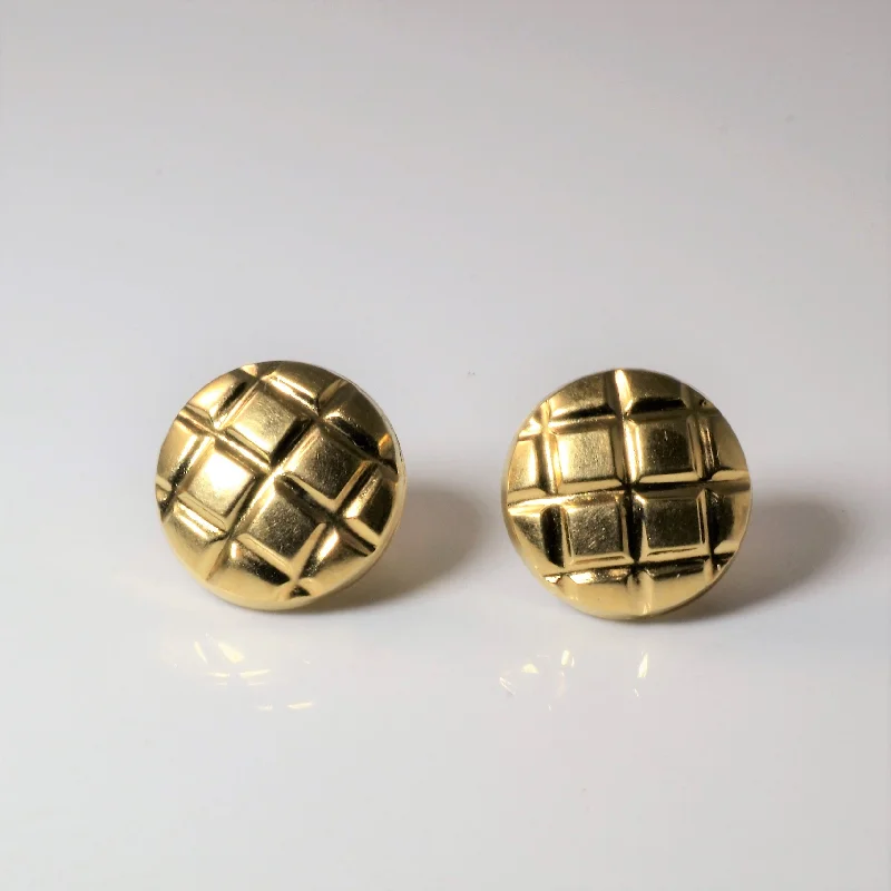 Stud Earrings with Rhinestones -Quilted Gold Dome Stud Earrings |