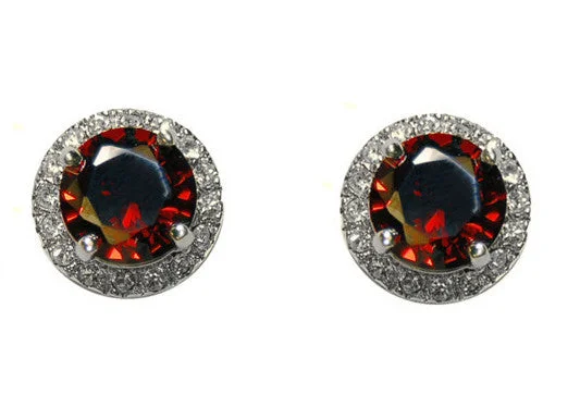 Animal Print Stud Earrings for Fun -Halo Garnet Red Crystal Petite Stud Earrings