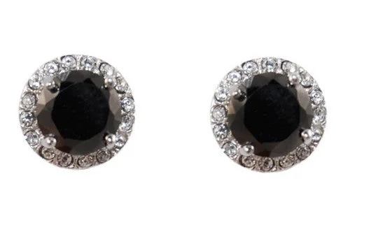 Floral Stud Earrings with Petals -Halo Jet Black Crystal Petite Stud Earrings