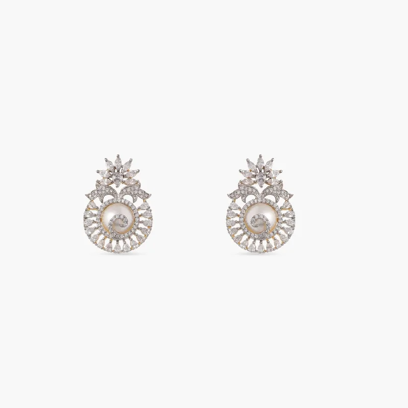 Contemporary Stud Earrings for Fashion -Helmi CZ Pearl Stud Earrings