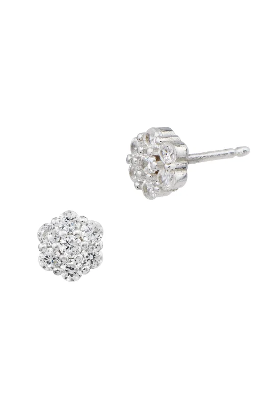 Waterproof Stud Earrings for Outdoor -Italian Sterling Silver 6mm cluster cz  Stud Earrings