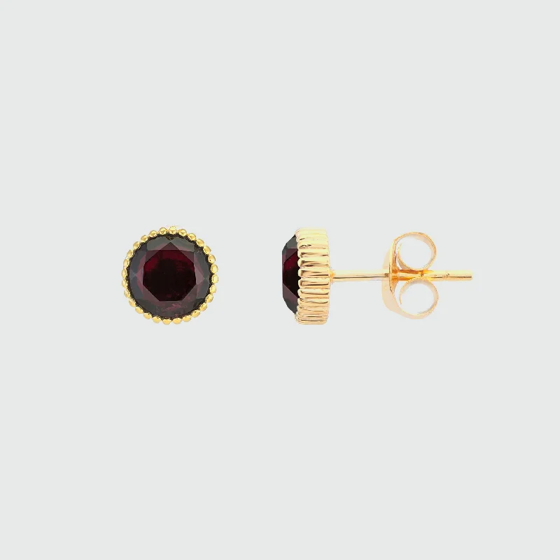 Floral Stud Earrings with Petals -Barcelona January Garnet Birthstone Stud Earrings