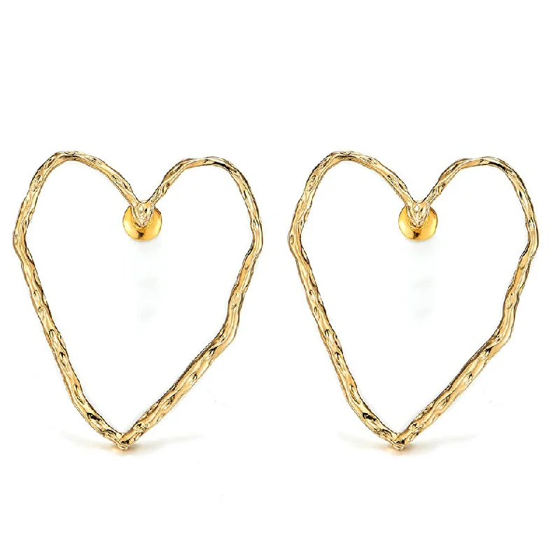 Stud Earrings with Knot Designs -Large Gold Color Open Heart Statement Stud Earrings