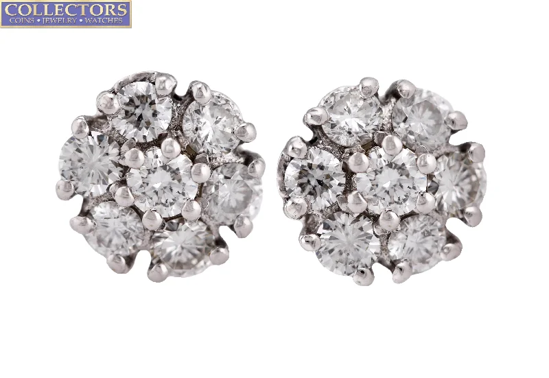 Gemstone Stud Earrings for Color -Lovely Ladies Estate 14K White Gold 1.25ctw Diamond Cluster Stud Earrings