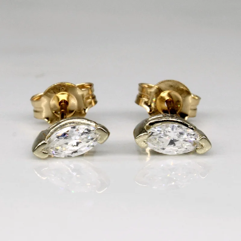 Stud Earrings with Embossed Patterns -Marquise Cut Diamond Stud Earrings | 0.42ctw |