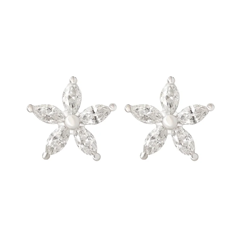 Detachable Stud Earrings with Charms -Marquise Diamond Flower Stud Earrings