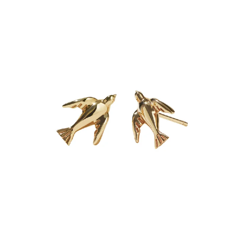 Stud Earrings with Rhinestones -Meadowlark Dove Stud Earrings - Gold Plated