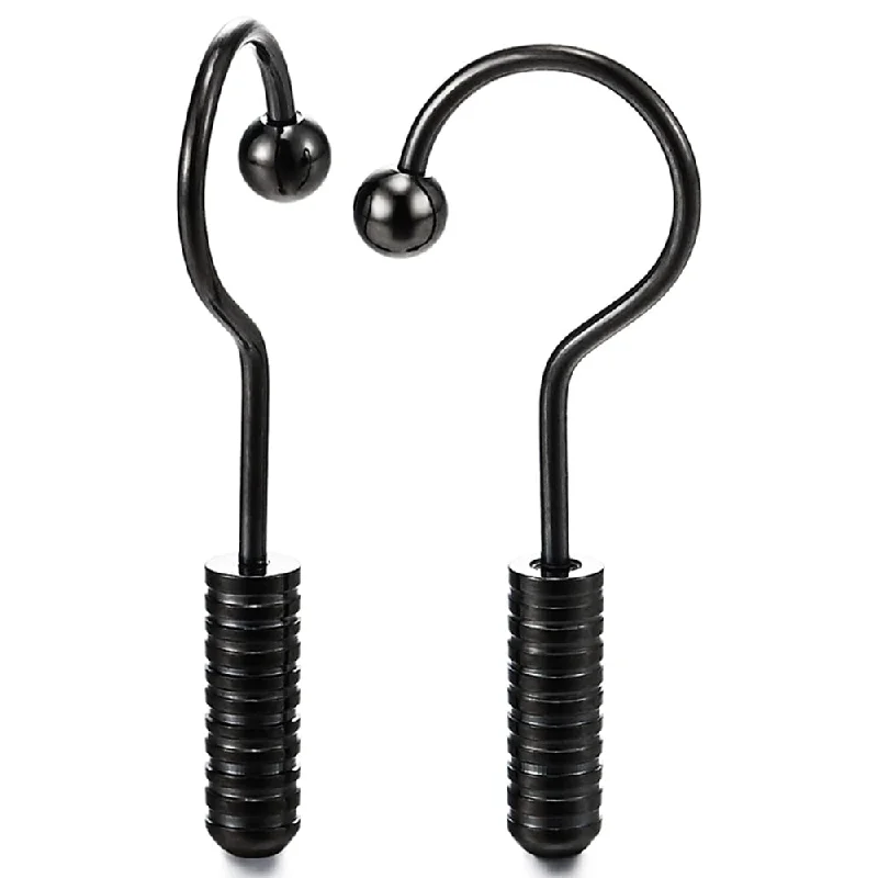 Nickel Free Stud Earrings for Safety -Mens Women Long Dangle Black Screw Stud Earrings Stainless Steel, Screw Back, 2pcs