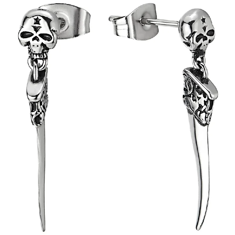 Stud Earrings with Crown Designs -Mens Women Skull and Dangling Eagle Claw Spike Stud Earrings in Stainless Steel, 2 pcs