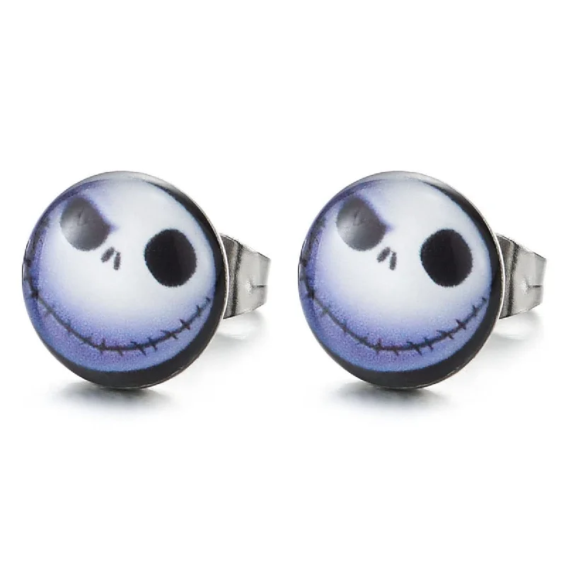 Stud Earrings with Matte Finish -Mens Women Stainless Steel Blue Cute Monster Alien Stud Earrings 2 pcs