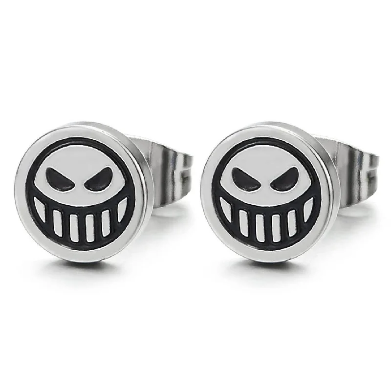 Stud Earrings for Bridesmaids Look -Mens Women Stainless Steel Cute Monster Alien Stud Earrings with Black Enamel 2 pcs