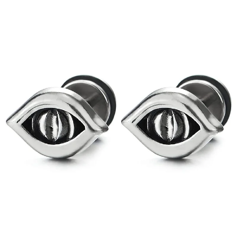 Stud Earrings for Prom Night -Mens Women Stainless Steel Eyes Stud Earrings with Black Enamel Screw Back 2 pcs