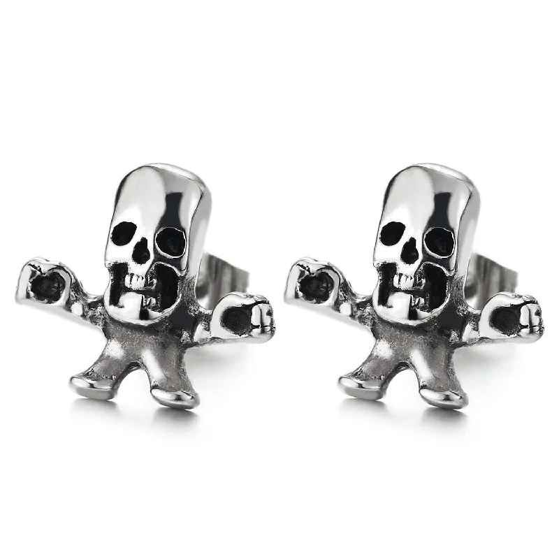 Stud Earrings for Mother's Day -Mens Women Stainless Steel Skull Skeleton Stud Earrings 2 pcs