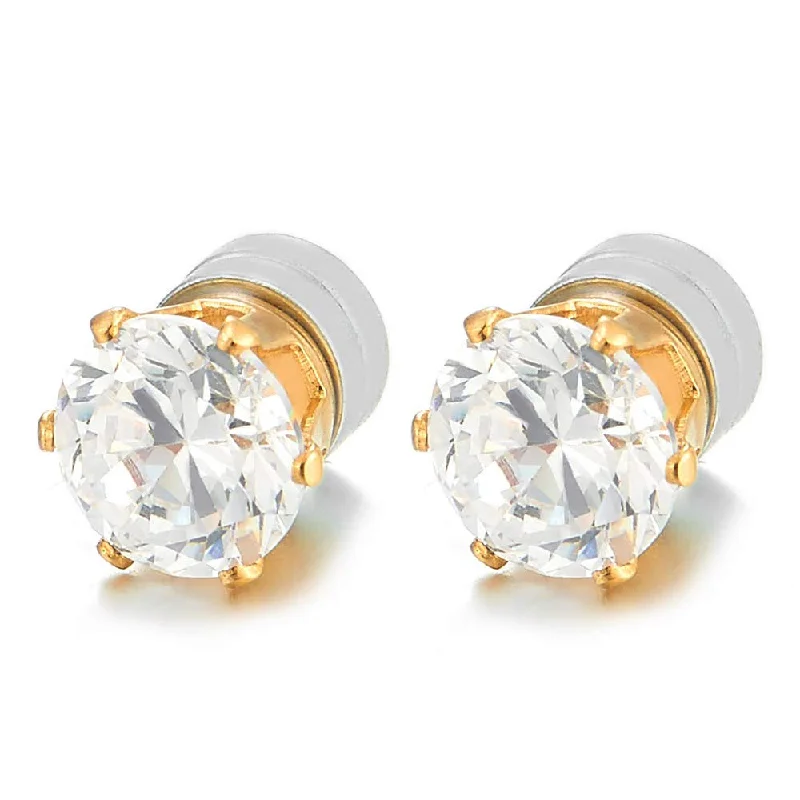 Stud Earrings with Leaf Motifs -Magnetic Cubic Zirconia Stud Earrings for Men and Women, Gold Steel, Non-Piercing Clip-On Design, Perfect for Everyday Wear or Special Occasions