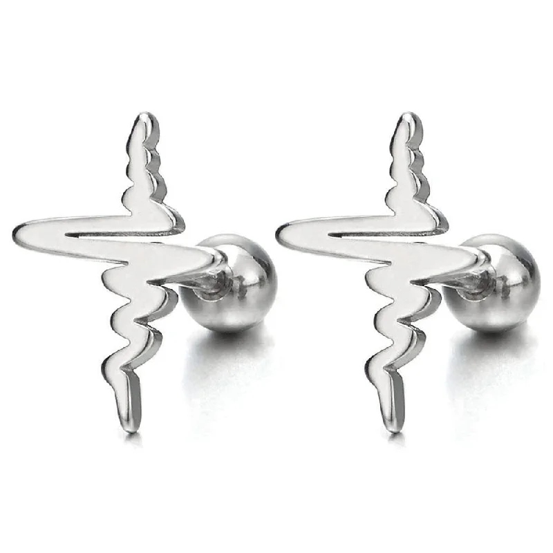 Stud Earrings for Concert Look -Mens Womens Sound Wave Stud Earrings in Stainless Steel, Screw Back, 2pcs