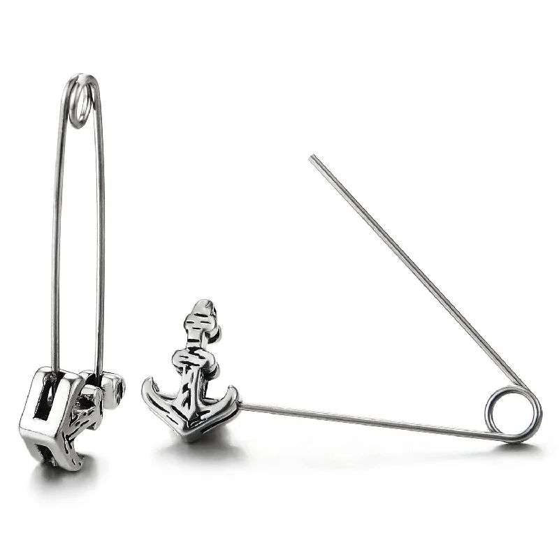 Screw Back Stud Earrings for Security -Mens Womens Stainless Steel Marine Anchor Paperclip Stud Earrings, Unique, 2 pcs