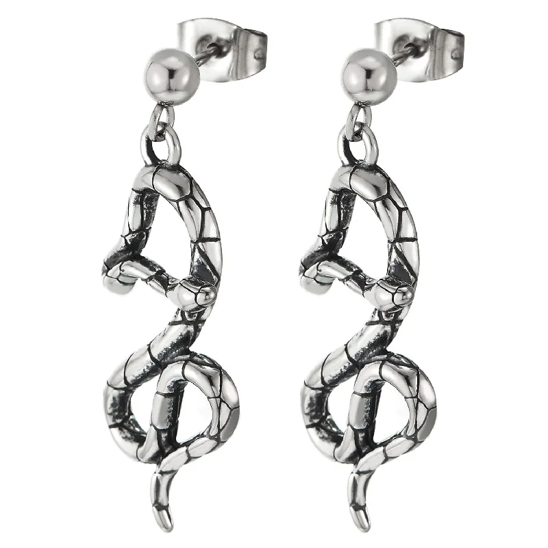 Stud Earrings with Filigree -Mens Womens Tangled Snake Stud Earrings Drop Dangle, Stainless Steel, 2 Pcs