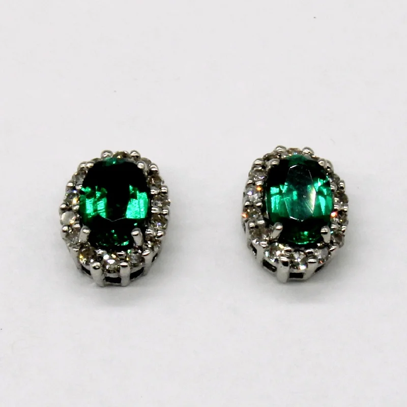 Stud Earrings with Etching -'Michael Hill' Synthetic Emerald & Diamond Stud Earrings | 1.00ctw, 0.28ctw |