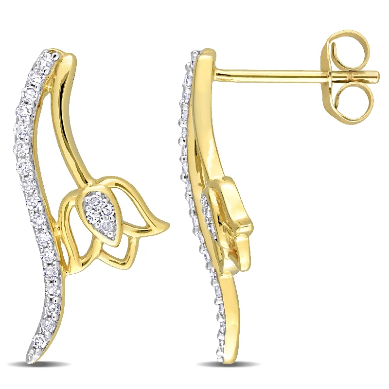 Multi Stud Earrings with Chains -Mimi & Max 1/5ct TDW Diamond Floral Stud Earrings in 10k Yellow Gold