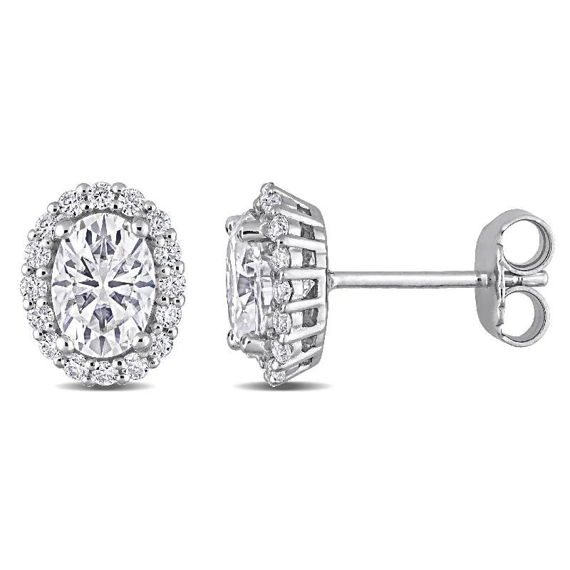 Double Stud Earrings for Impact -Mimi & Max 2 1/3ct DEW Created Moissanite Oval Halo Stud Earrings in Sterling Silver