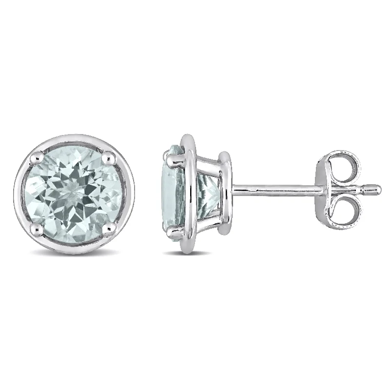 Stud Earrings for Wedding Ceremony -Mimi & Max 2 1/3ct TGW Aquamarine Bezel Style Stud Earrings in Sterling Silver