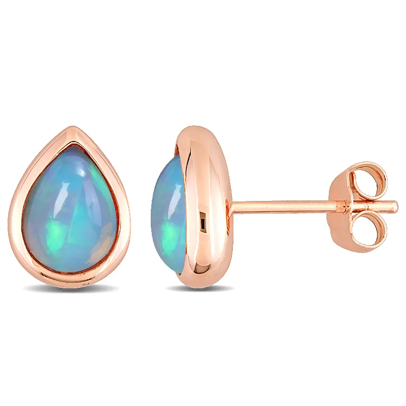 Waterproof Stud Earrings for Outdoor -Mimi & Max 2 1/5ct TGW Pear-cut Ethiopian Blue Opal Stud Earrings in 10k Rose Gold