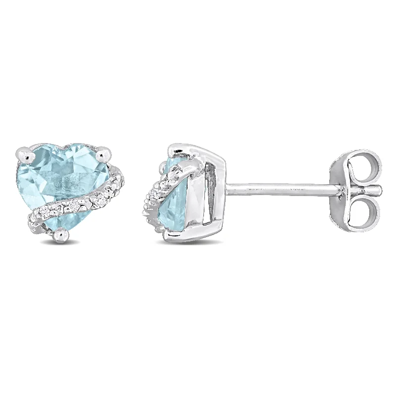 Stud Earrings with Rhinestones -Mimi & Max 2ct TGW Sky Blue Topaz and Diamond Accent Heart Stud Earrings in Sterling Silver