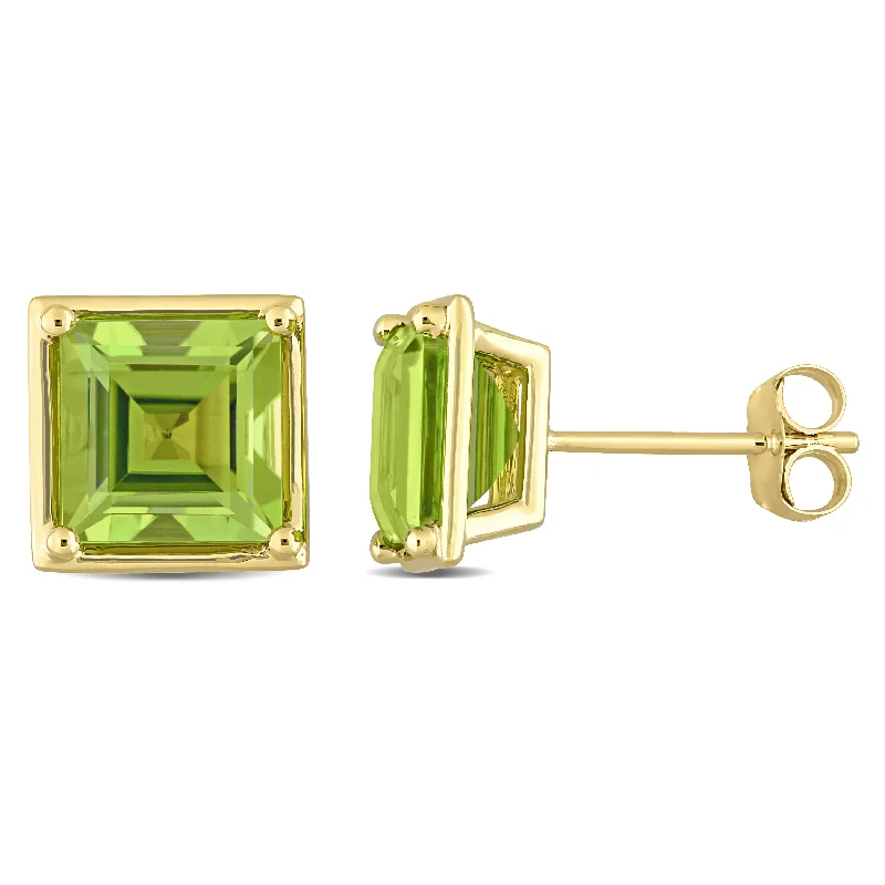 Stud Earrings with Textured Surface -Mimi & Max 3 1/2ct TGW Square Peridot Stud Earrings in 14k Yellow Gold