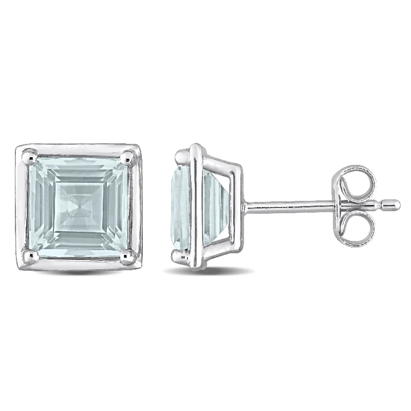 Stud Earrings for Mother's Day -Mimi & Max 3ct TGW Aquamarine Bezel Style Square Stud Earrings in Sterling Silver