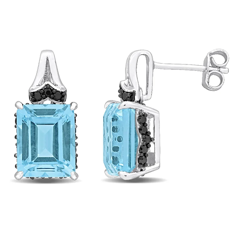 Stud Earrings with Crystals -Mimi & Max 8 5/8ct TGW Sky Blue Topaz and Black Sapphire Baguette Stud Earrings in Sterling Silver