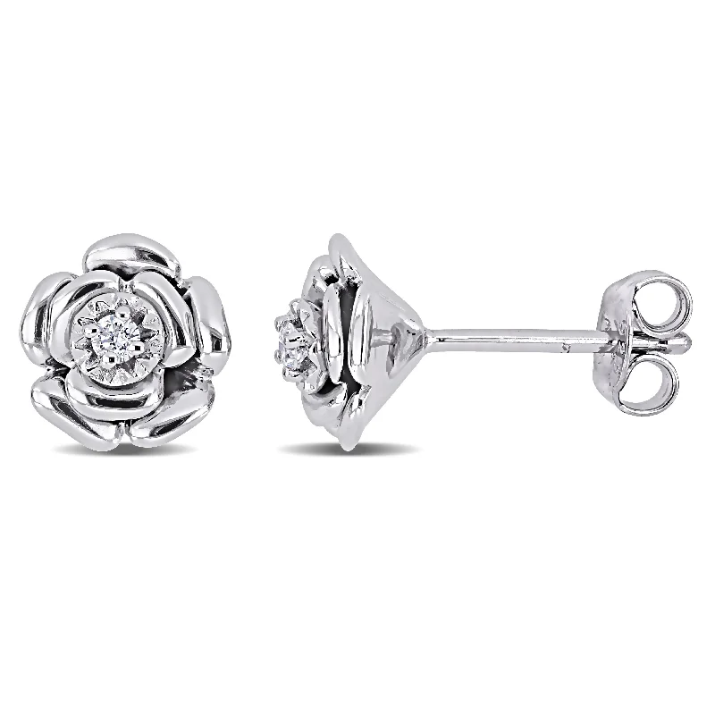 Round Stud Earrings for Classic -Mimi & Max Diamond Floral Stud Earrings in Sterling Silver