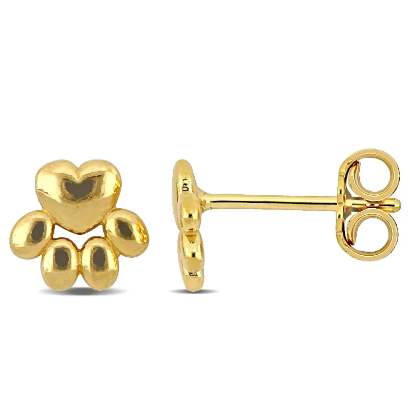 Stud Earrings with Infinity Symbols -Mimi & Max Paw Stud Earrings in Yellow Plated Sterling Silver