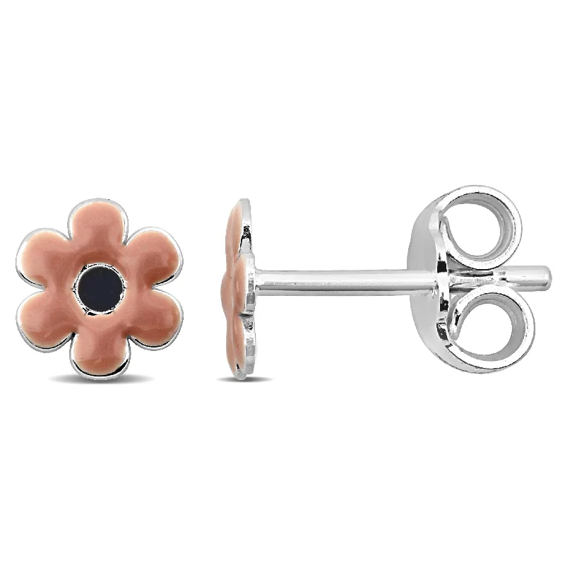 Minimalist Stud Earrings with Simplicity -Mimi & Max Pink Enamel Flower Stud Earrings in Sterling Silver