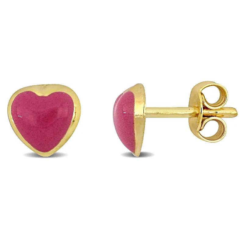 Stud Earrings for Bridesmaids Look -Mimi & Max Pink Enamel Heart Stud Earrings in 14k Yellow Gold