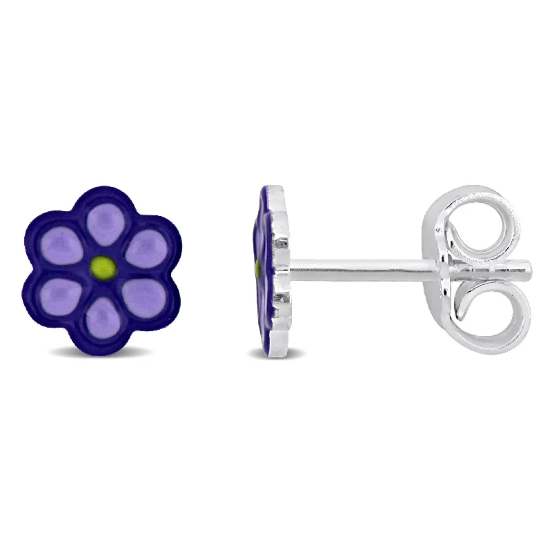 Diamond Stud Earrings for Luxury -Mimi & Max Purple Flower Stud Earrings in Sterling Silver