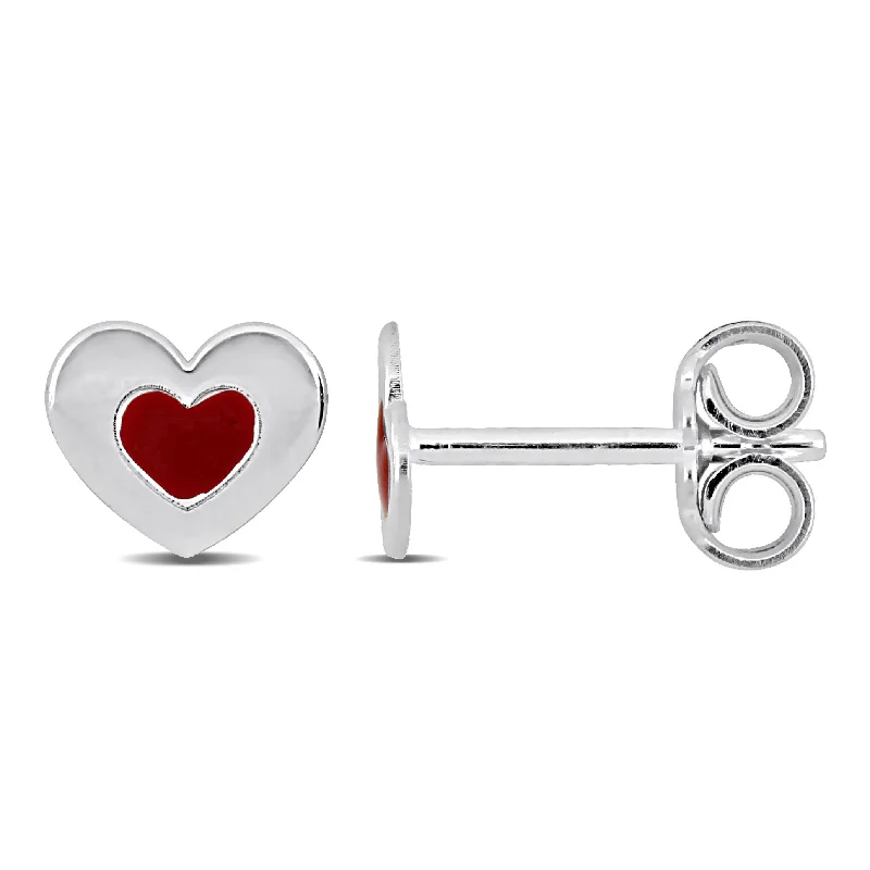 Animal Print Stud Earrings for Fun -Mimi & Max Red Enamel Heart Stud Earrings in Sterling Silver