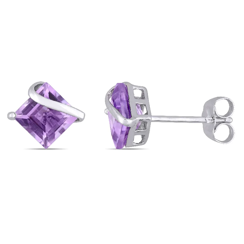 Stud Earrings for Travel Look -Mimi & Max Square Amethyst Stud Earrings in 10k White Gold