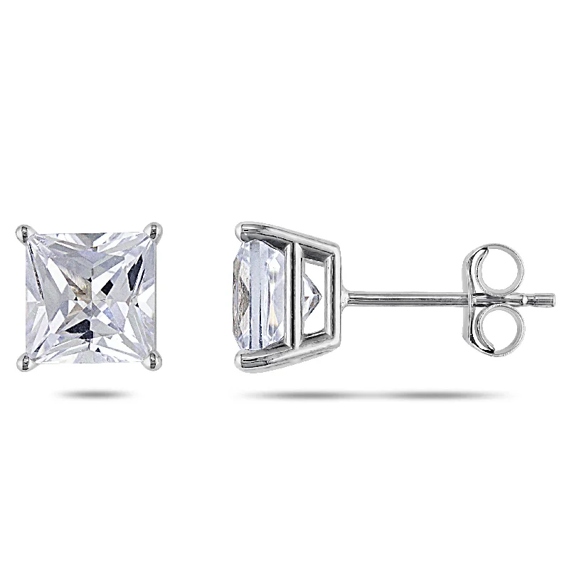 Stud Earrings for Evening Gown -Mimi & Max Square Cut Created White Sapphire Stud Earrings in 10k White Gold