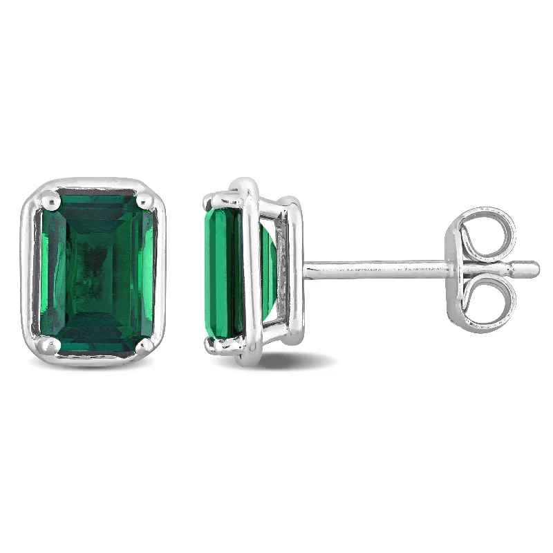 Stud Earrings with Abstract Designs -Mimi & Max Women's 1 4/5ct TGW Created Emerald Bezel Style Emerald Cut Stud Earrings in Sterling Silver