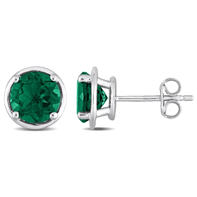 Stud Earrings for Work Attire -Mimi & Max Women's 2 1/3ct TGW Created Emerald Bezel Style Stud Earrings in Sterling Silver