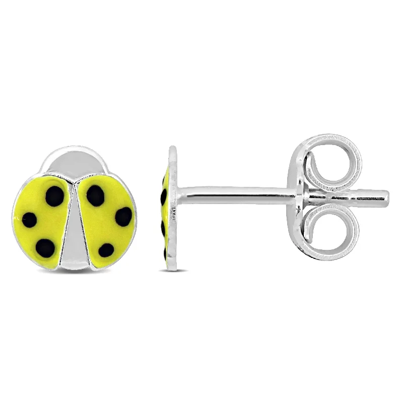 Stud Earrings with Rhinestones -Mimi & Max Yellow Enamel Ladybug Stud Earrings in Sterling Silver