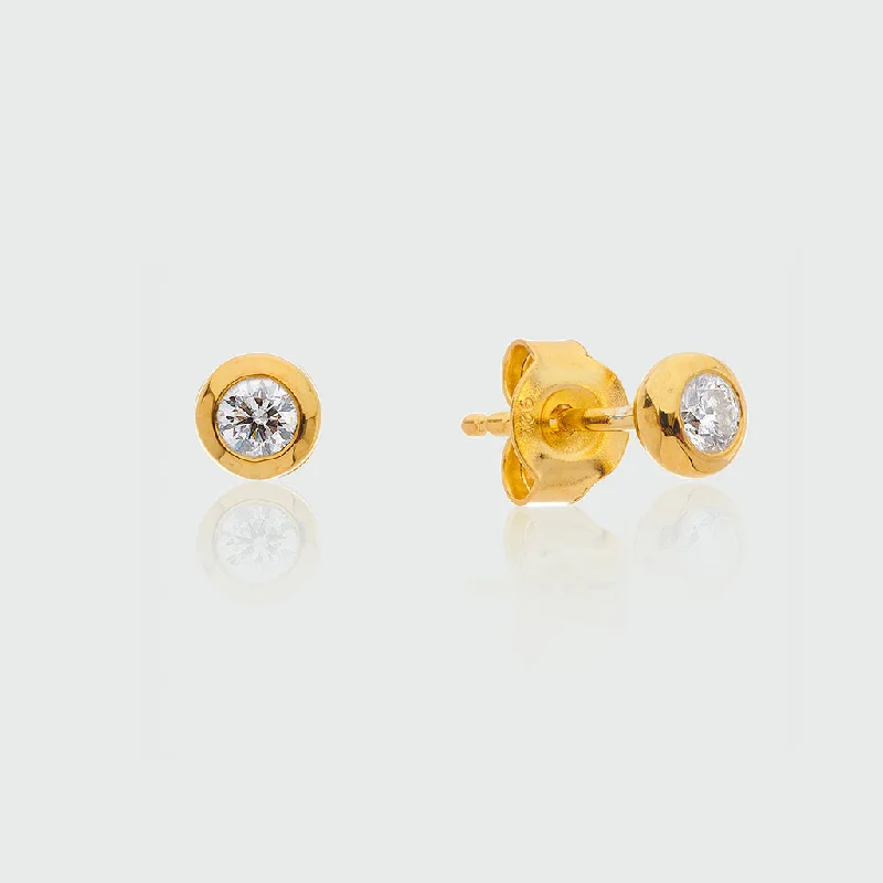 Stud Earrings with Debossed Designs -Hampton Gold Vermeil & Cubic Zirconia Stud Earrings