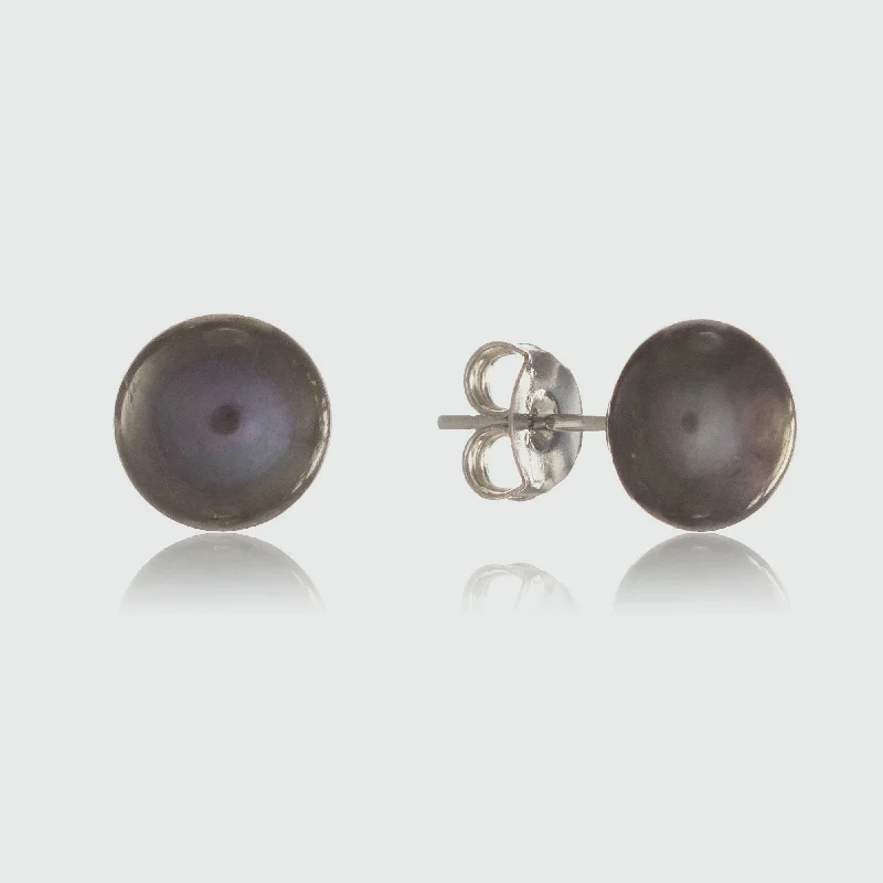 Stud Earrings with Hammered Finish -Molina Black Freshwater Pearl Stud Earrings