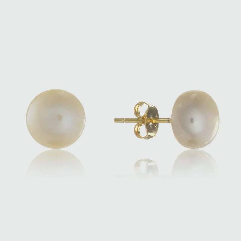 Heart Shaped Stud Earrings for Love -Molina White Freshwater Pearl & Gold Vermeil Stud Earrings