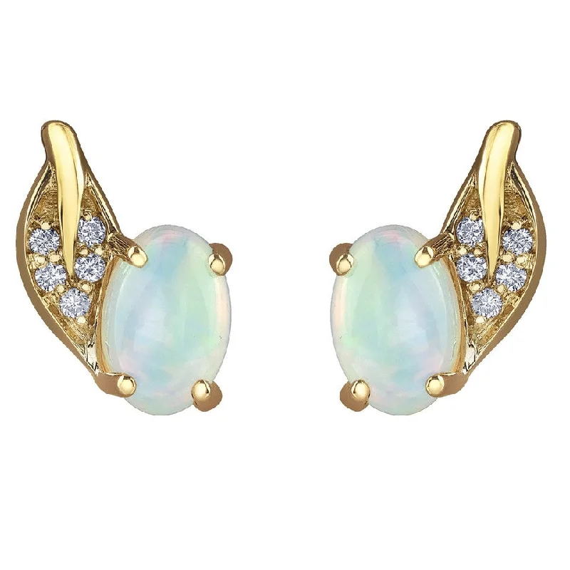 Stud Earrings with Gemstones and Beads -Opal and Diamond Stud Earrings