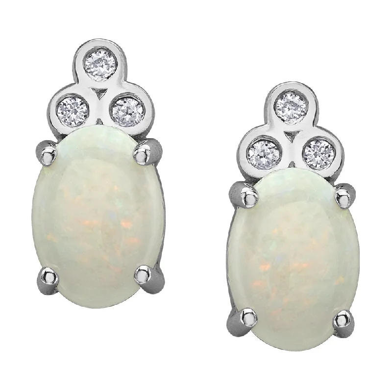 Heavy Duty Stud Earrings for Durability -Opal and Diamond Stud Earrings