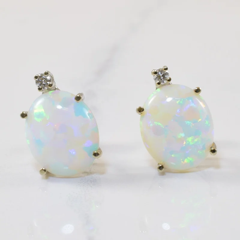 Hippie Stud Earrings with Beads -Synthetic Opal & Diamond Basket Stud Earrings | 4.60ctw, 0.08ctw |