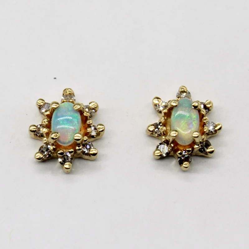 Stud Earrings with Vine Designs -Opal & Diamond Stud Earrings | 0.22ctw, 0.08ctw |